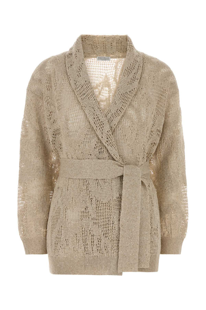 Beige Crochet Cardigan C8925 Exterior: Cotton Linen Maglieria