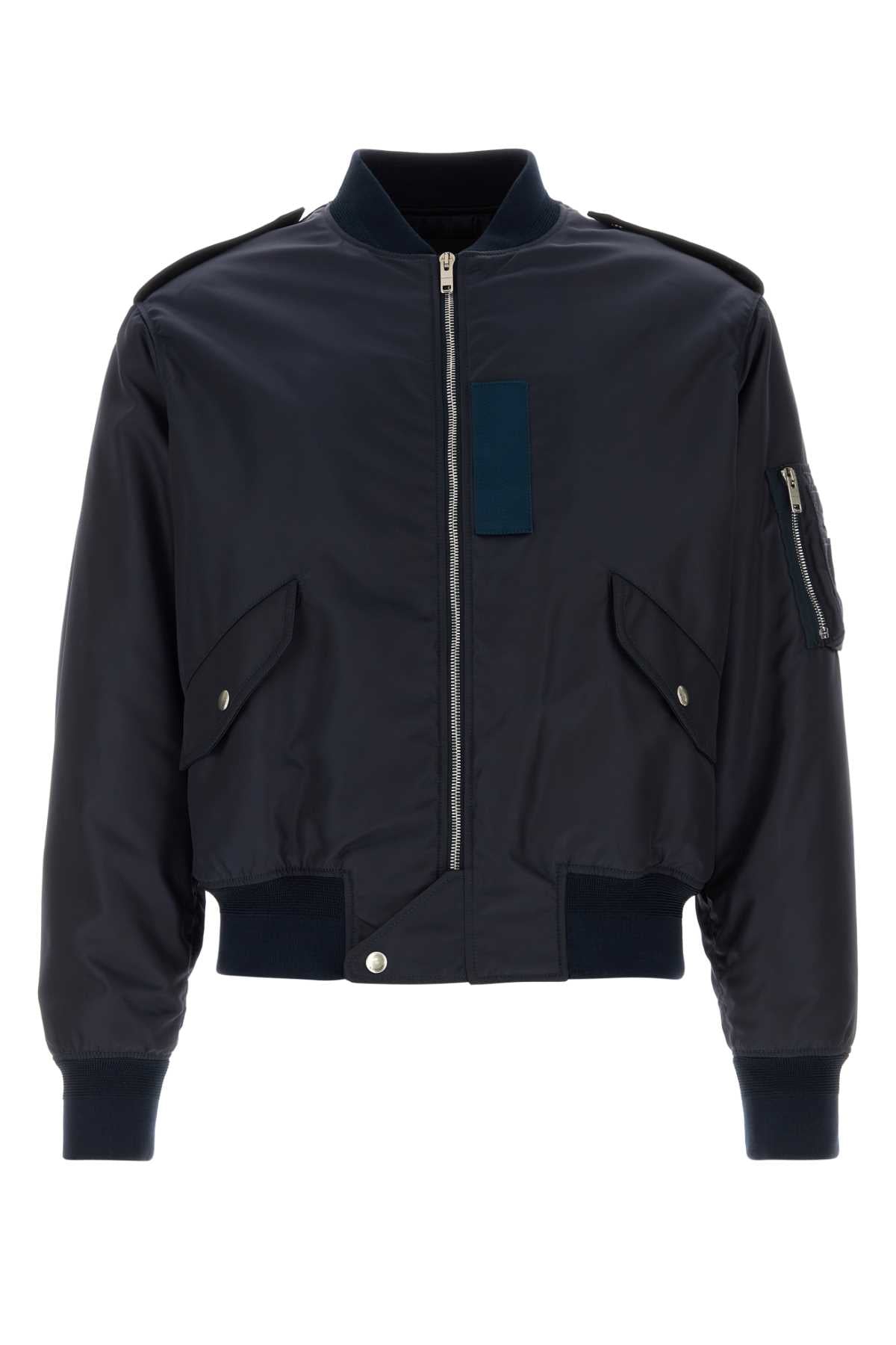 Navy Blue Nylon Bomber Jacket Giubbini