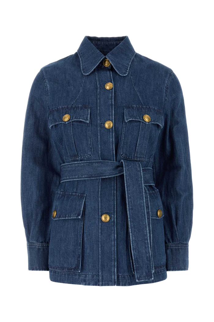 Denim Blazer Mediumbluedenim Exterior: Cotton Linen Giacche E Gilet