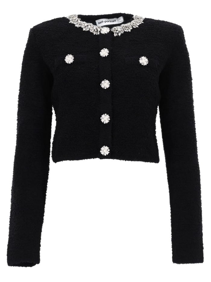 Cardigan With Jewel Buttons Black Polyester Cotton Polyamide Sweater
