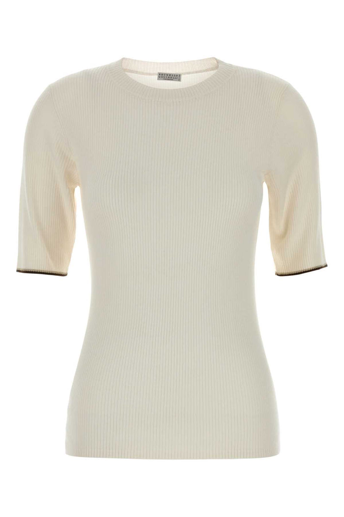 Ivory Cashmere Blend T-Shirt Cnp75 Exterior: Silk Maglieria