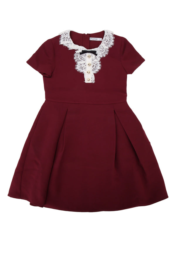 Self Portrait Kids Lace Cotton-blend dress in burgundy
