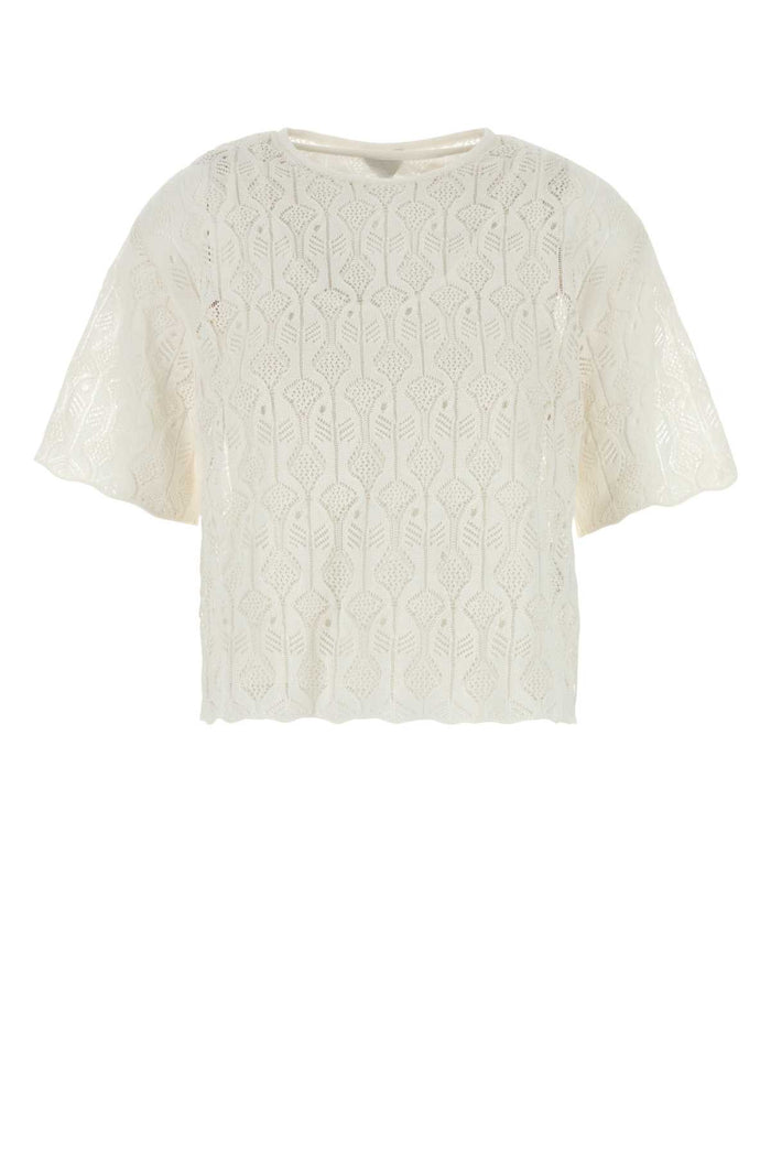 White Lace Fish Top Chalk Maglie