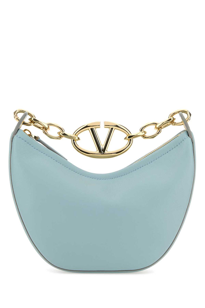 Light Blue Leather Mini Hobo Vlogo Moon Handbag Bluporcellana Borse A Mano