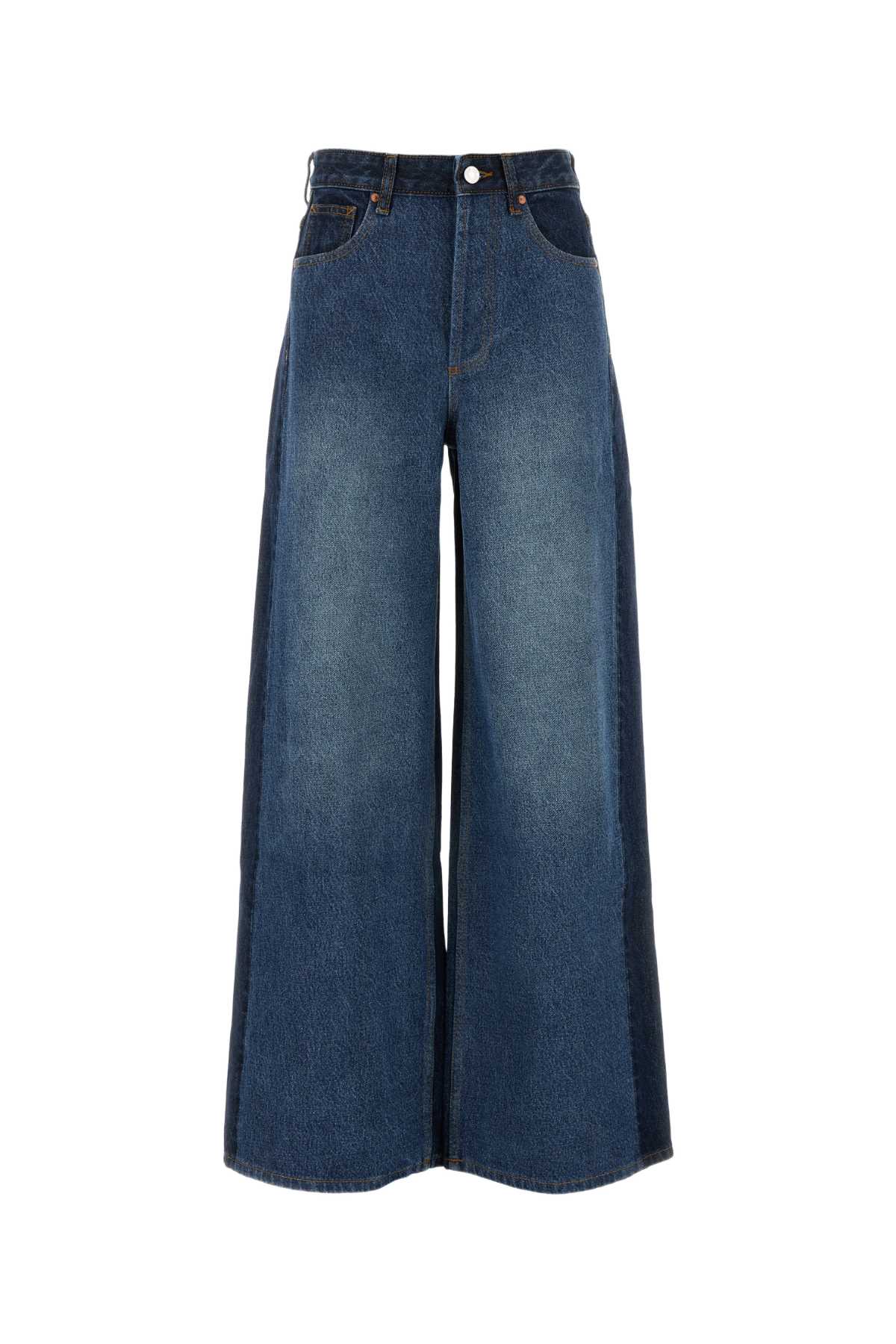 Two-Tone Denim Palma Wide-Leg Jeans Splicedblue Exterior: Cotton