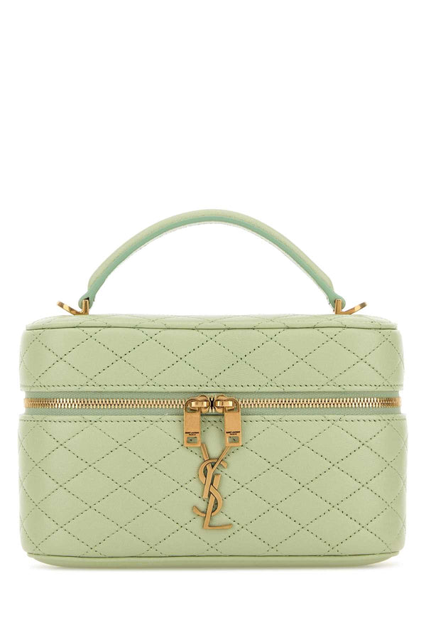 Saint Laurent Gaby Exterior: 100% Lamb Lining: 100% Leather Finishing: Antiqued golden brass top handle bag in green