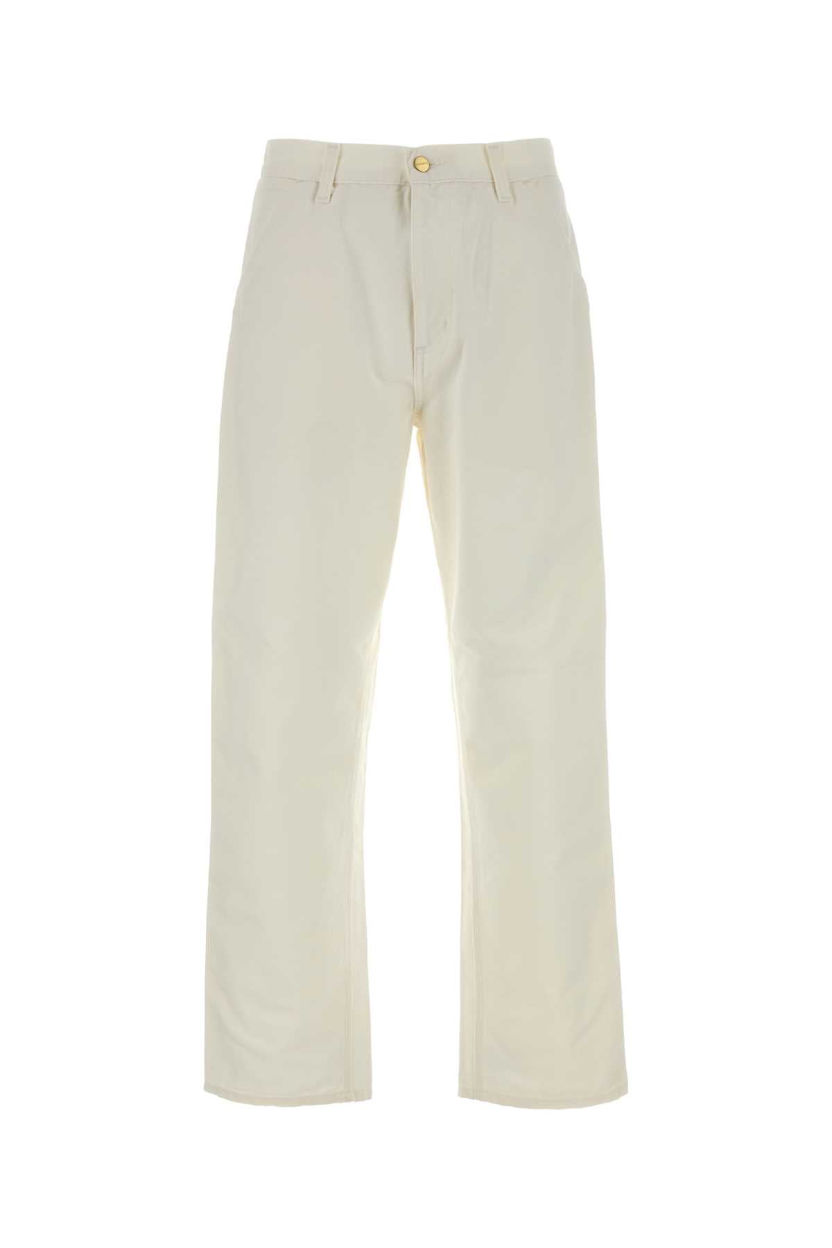 White Cotton Single Knee Pant Waxrinsed Exterior: Pantaloni