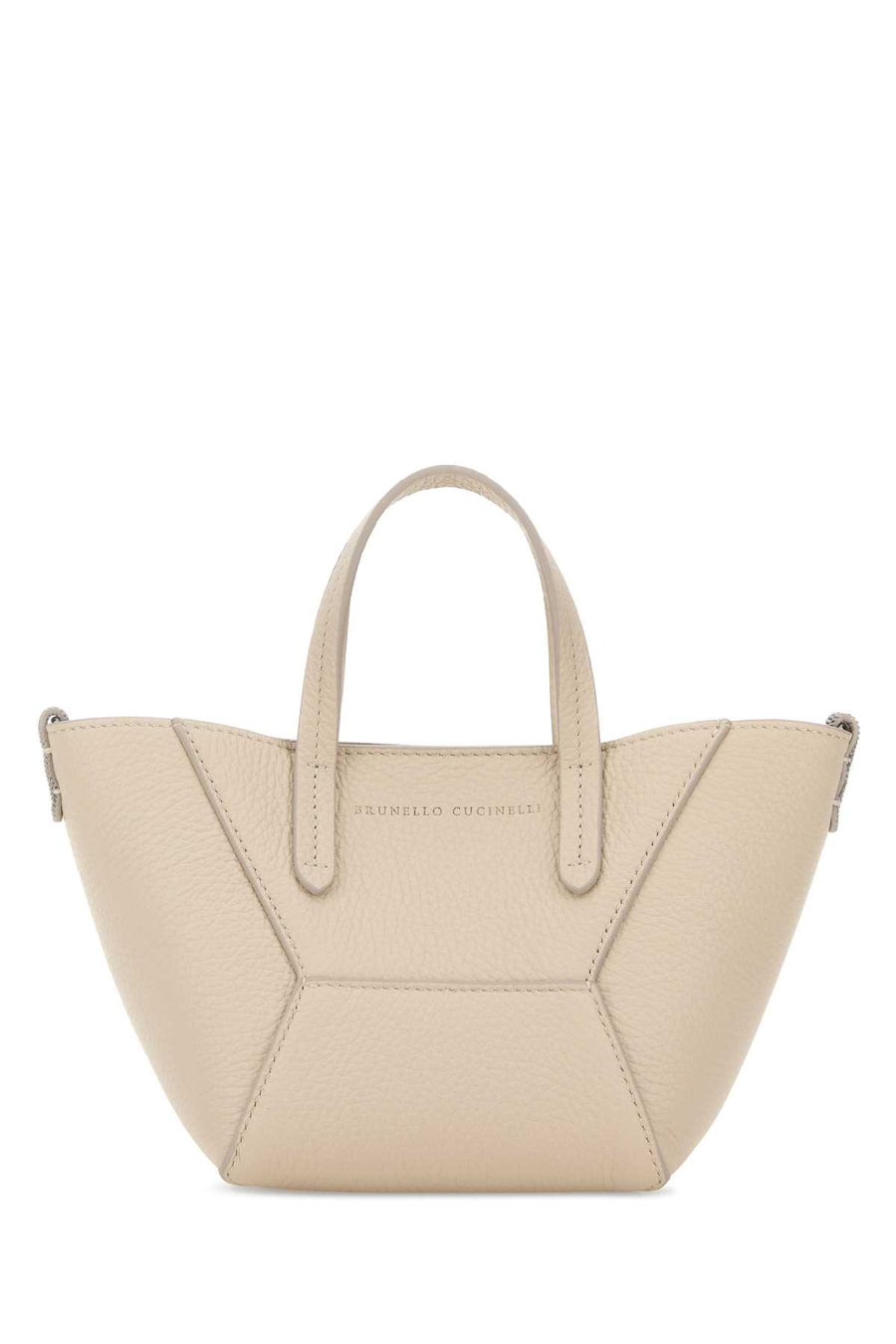Brunello Cucinelli Exterior: 100% Leather; Lining: 100% Suede; Finishing: Ruthenium shoulder bag in beige