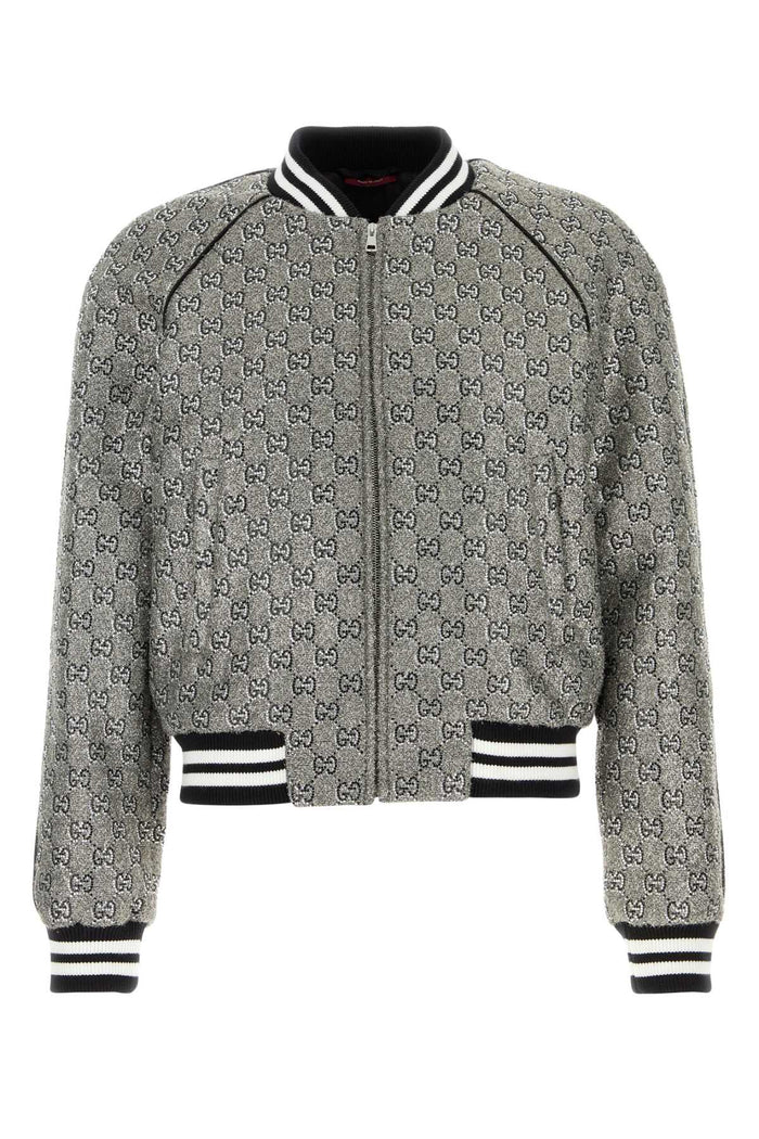 Embellished Tweed Bomber Jacket Grey Giubbini