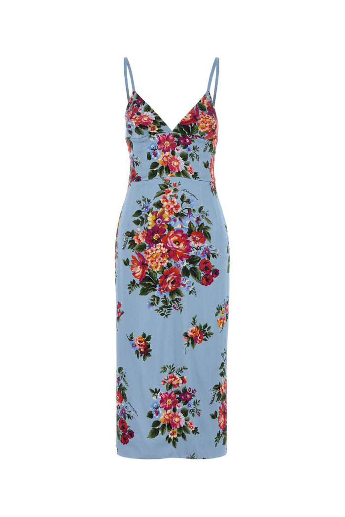 Printed Stretch Satin Dress Mazzfiorifceleste Abiti