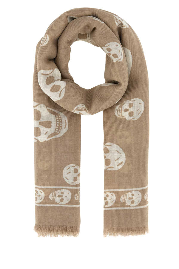 Alexander McQueen Skull 100% Silk scarf in beige