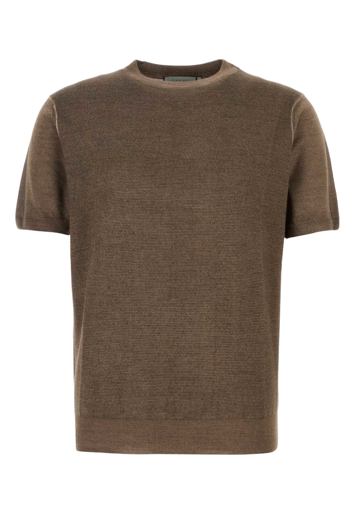 Brown Knit T-Shirt Exterior: Wool Silk