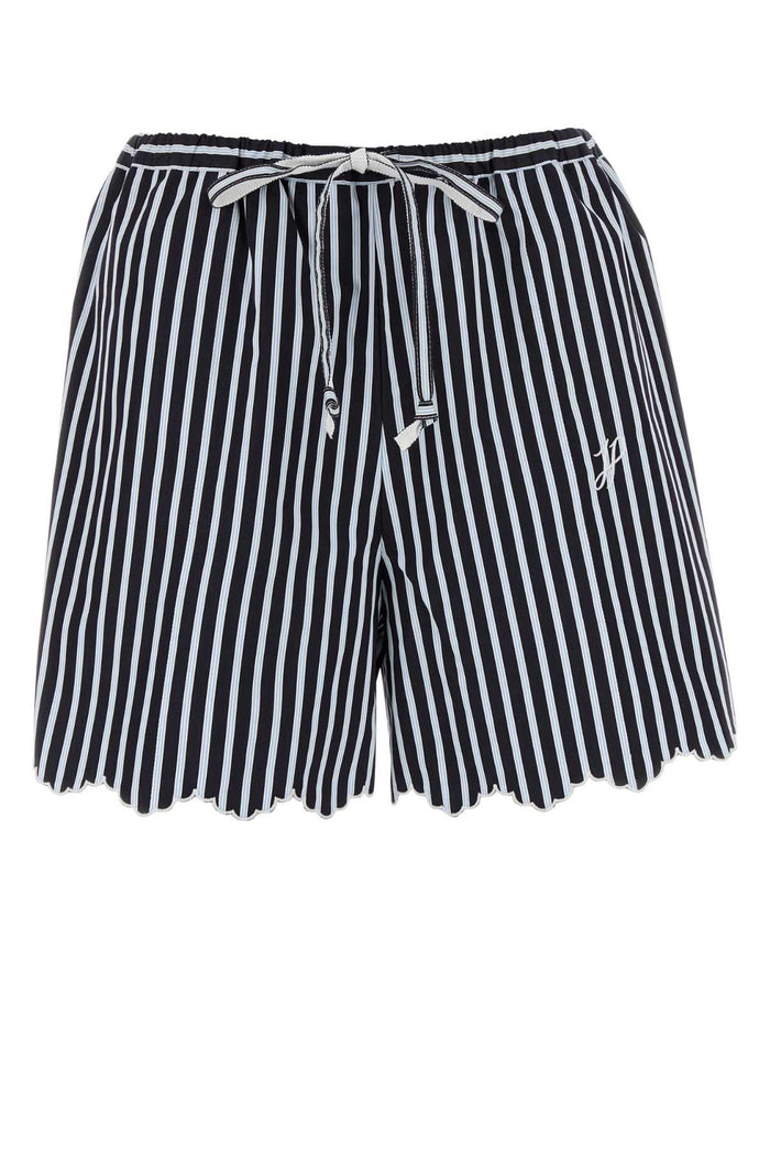 Embroidered Cotton Shorts Navystripes Exterior: Bermuda