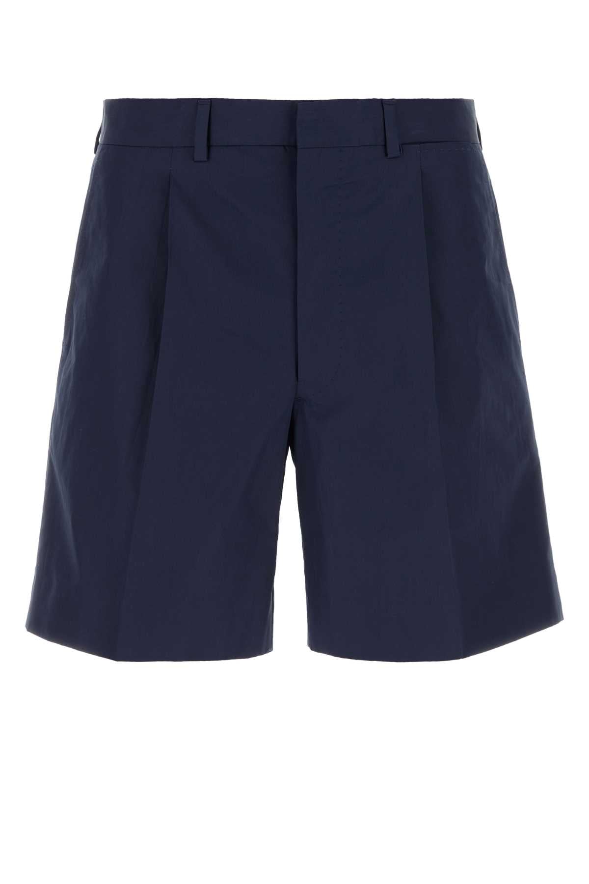 Dark Blue Poplin Bermuda Shorts Navy Exterior: Cotton