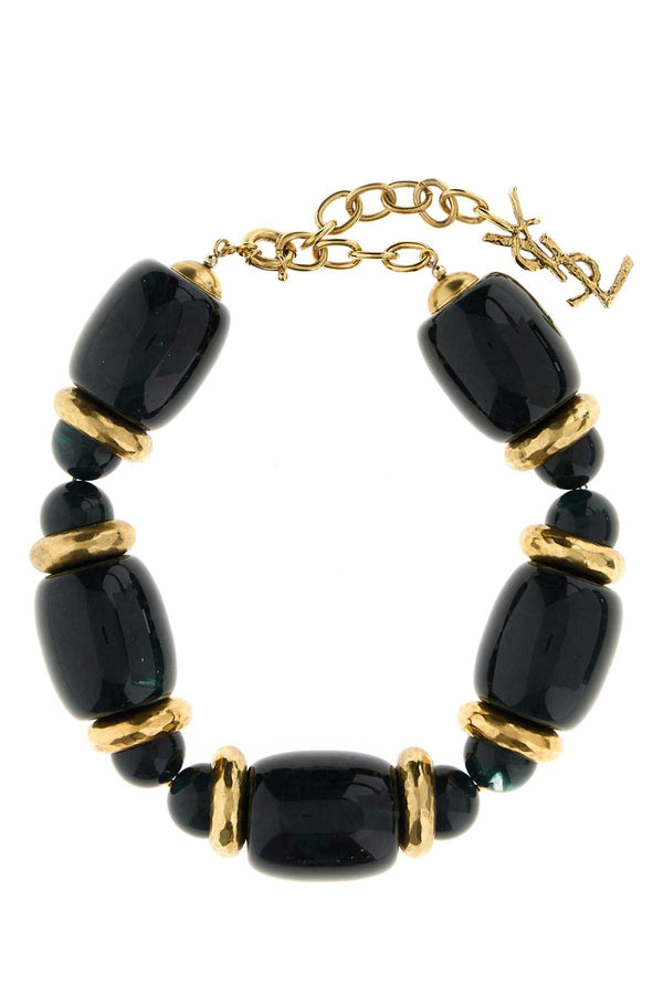 Two-Tone Resin And Metal Necklace Or Laiton/vert Fonce Collane