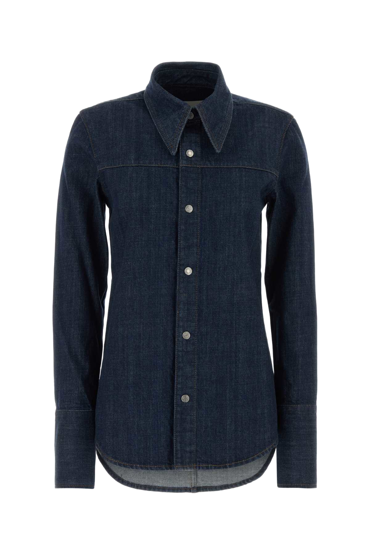 Blue Denim Shirt Indigo Exterior: Cotton Camicie