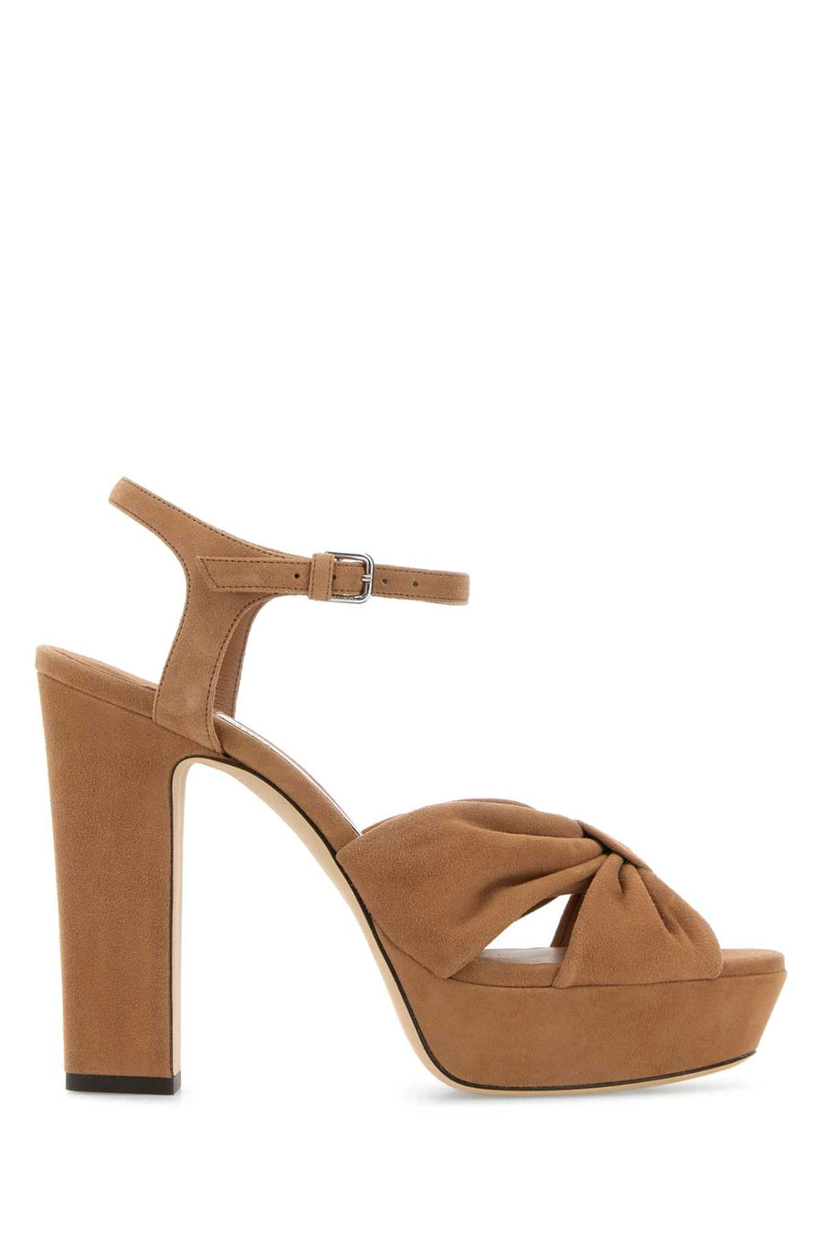 Jimmy Choo Exterior: 100% Suede; Interior: 100% Suede; Sole: Leather and Rubber platform heel in beige