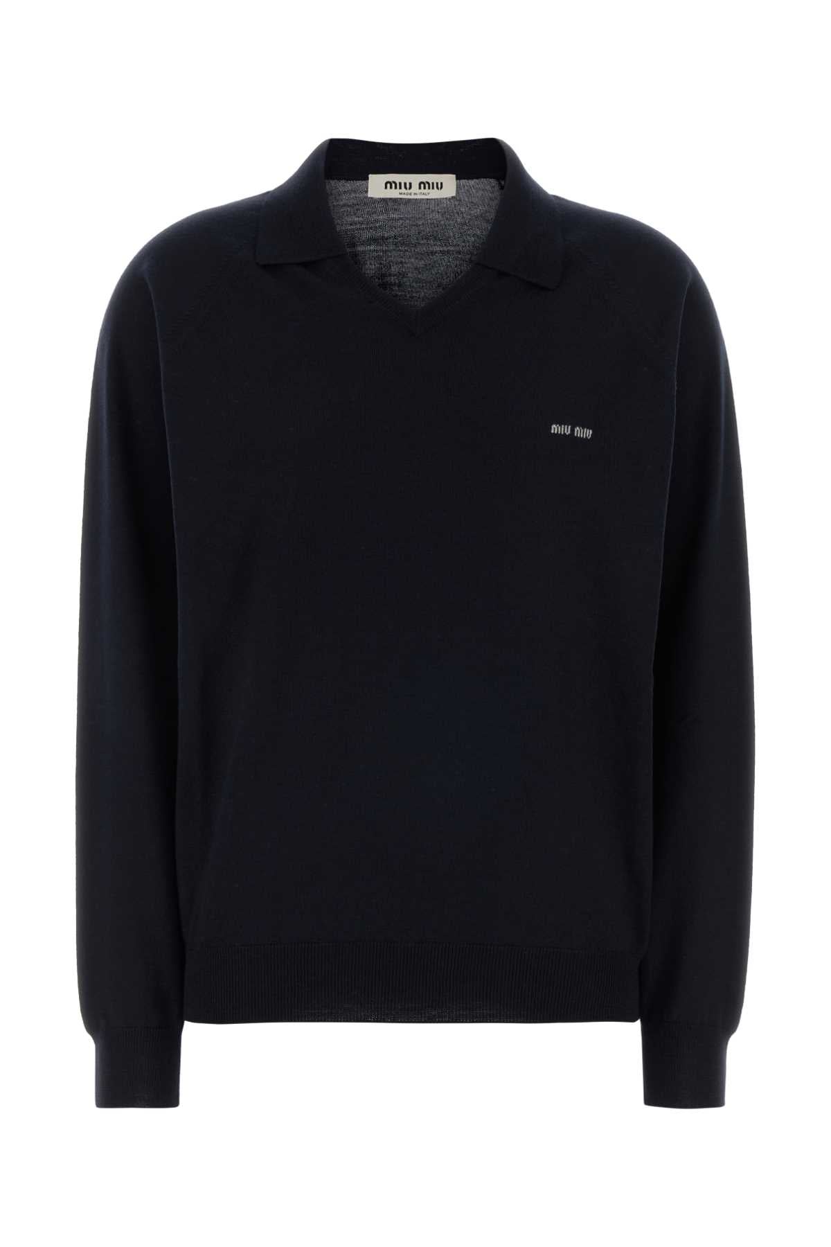 Midnight Blue Wool Polo Shirt Bleugrigio Exterior: Virgin Maglieria