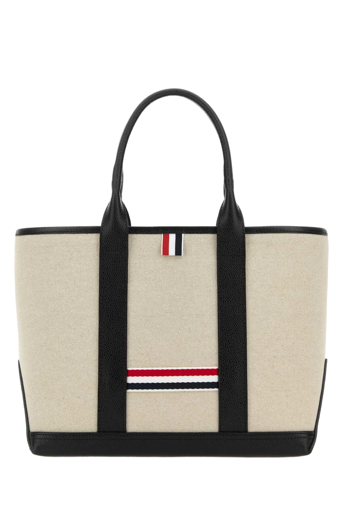 Sand Canvas Rwb-Stripe Shopping Bag Black Cotton Portafogli
