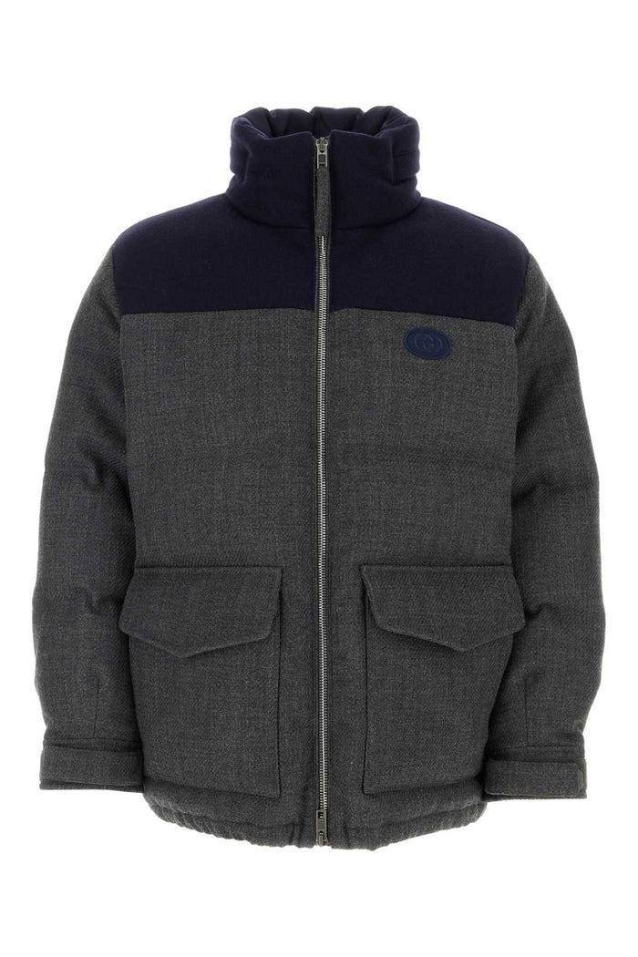 Dark Grey Wool Blend Down Jacket Greyblueredmix Piumini