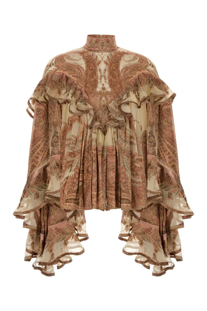 Printed Satin Hypnotic Blouse Creampaisley Exterior: Viscose Silk Maglie
