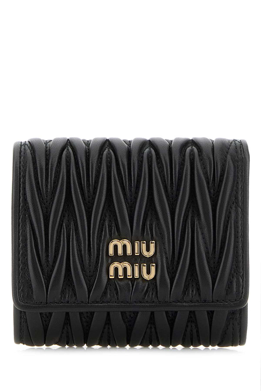Miu Miu Exterior: 100% Leather; Finishing: Golden metal wallet in black