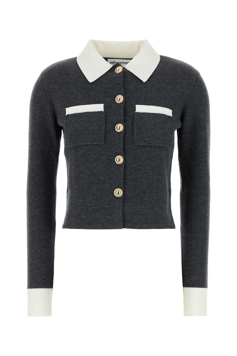 Self-Portrait Contrast 83% wool cardigan in gray