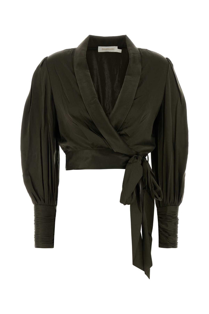 Olive Green Silk Blouse Darkolive Maglie