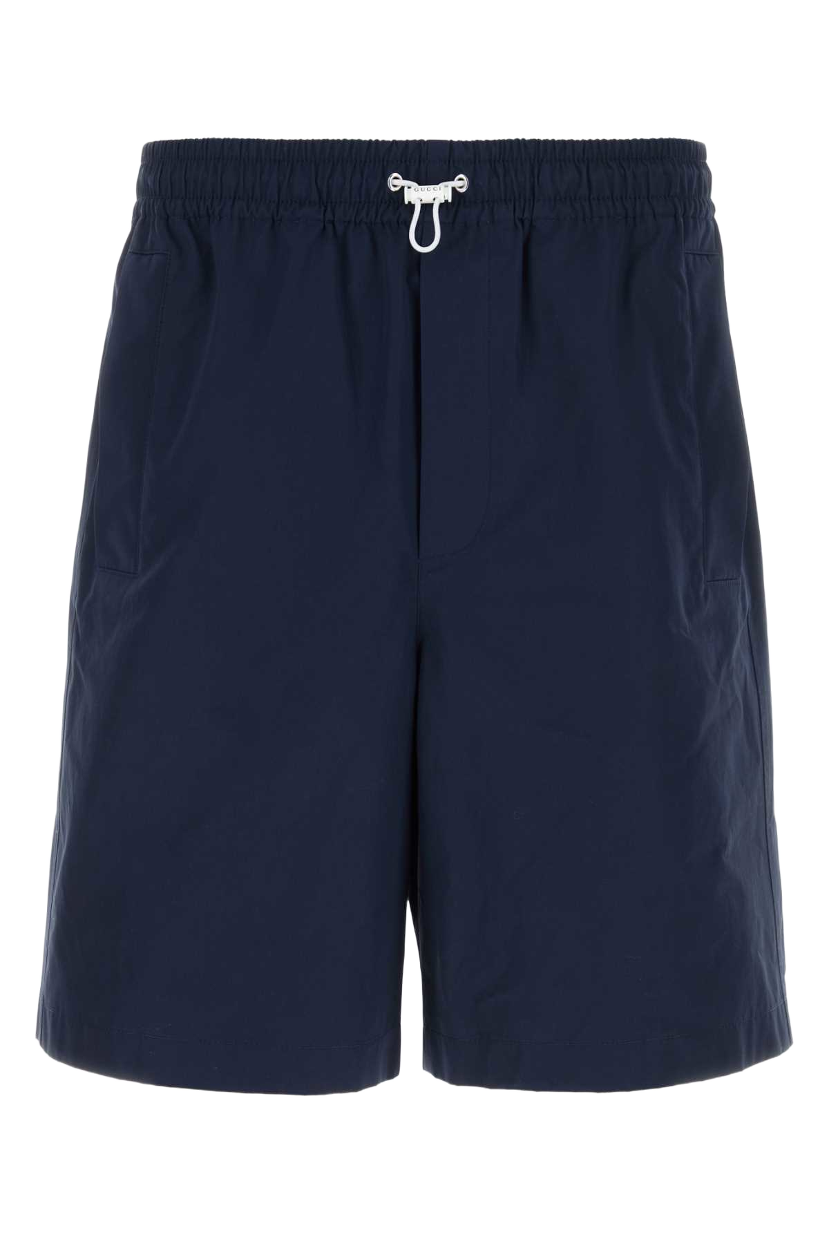 Navy Blue Poplin Bermuda Shorts Exterior: Cotton