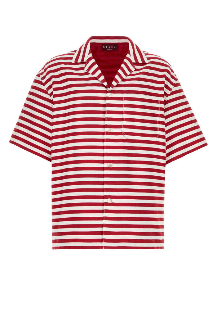 Embroidered Cotton Blend Shirt Red/white/mc Camicie