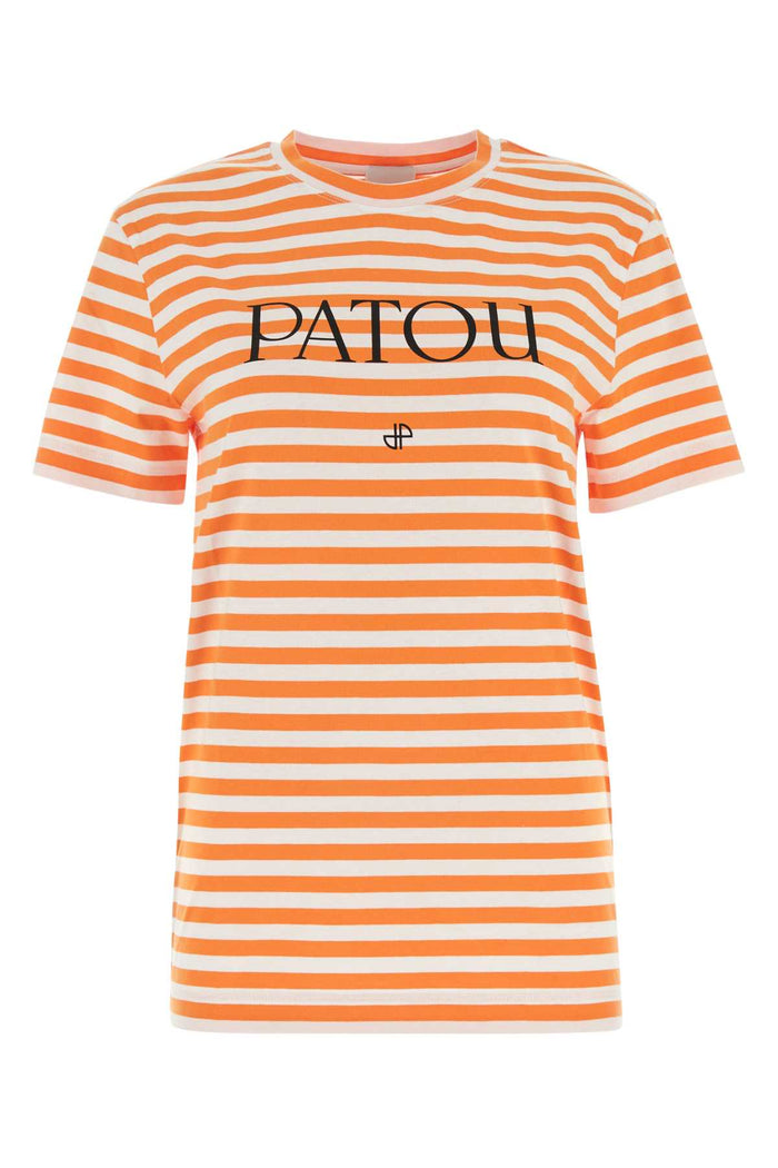 Embroidered Cotton T-Shirt Lightorange Exterior