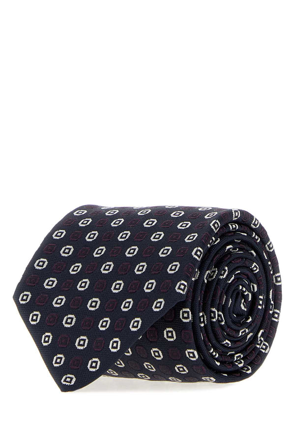 Embroidered Jacquard Tie Navyivory Exterior: Silk Lining: Cravatte E Papillon