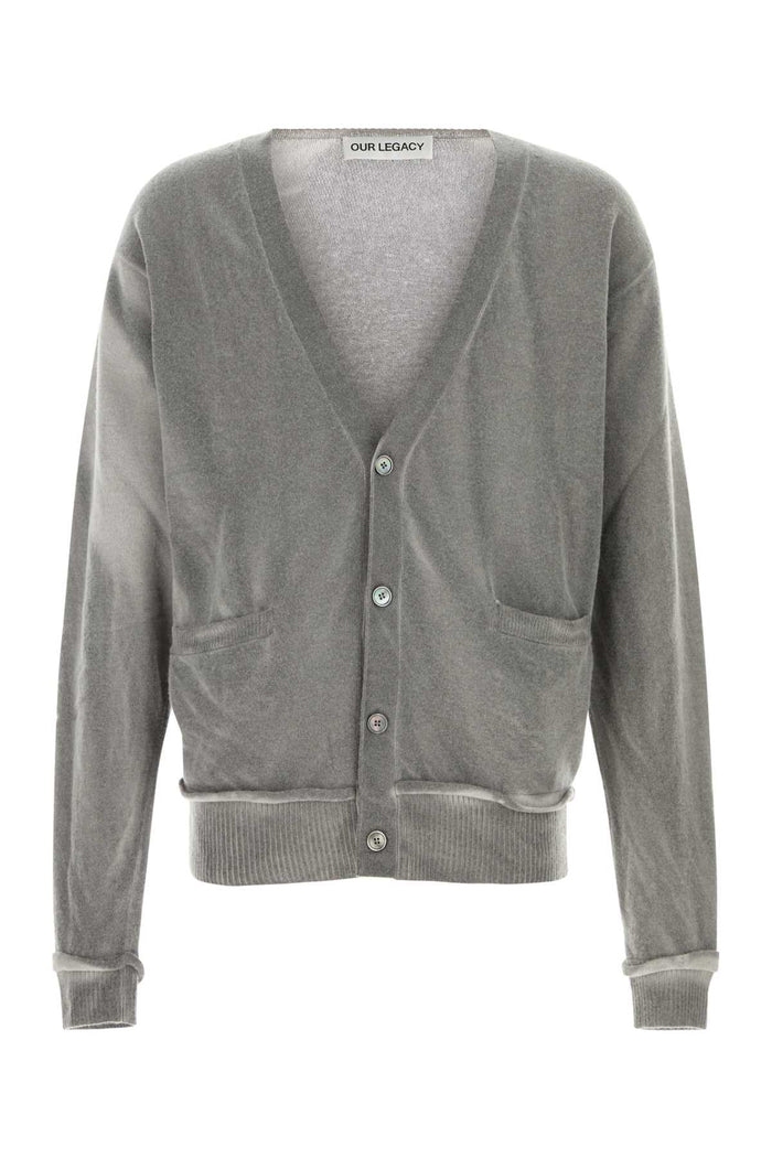 Grey Wool Cardigan Spray Dye Cherub Exterior: Merino Maglieria