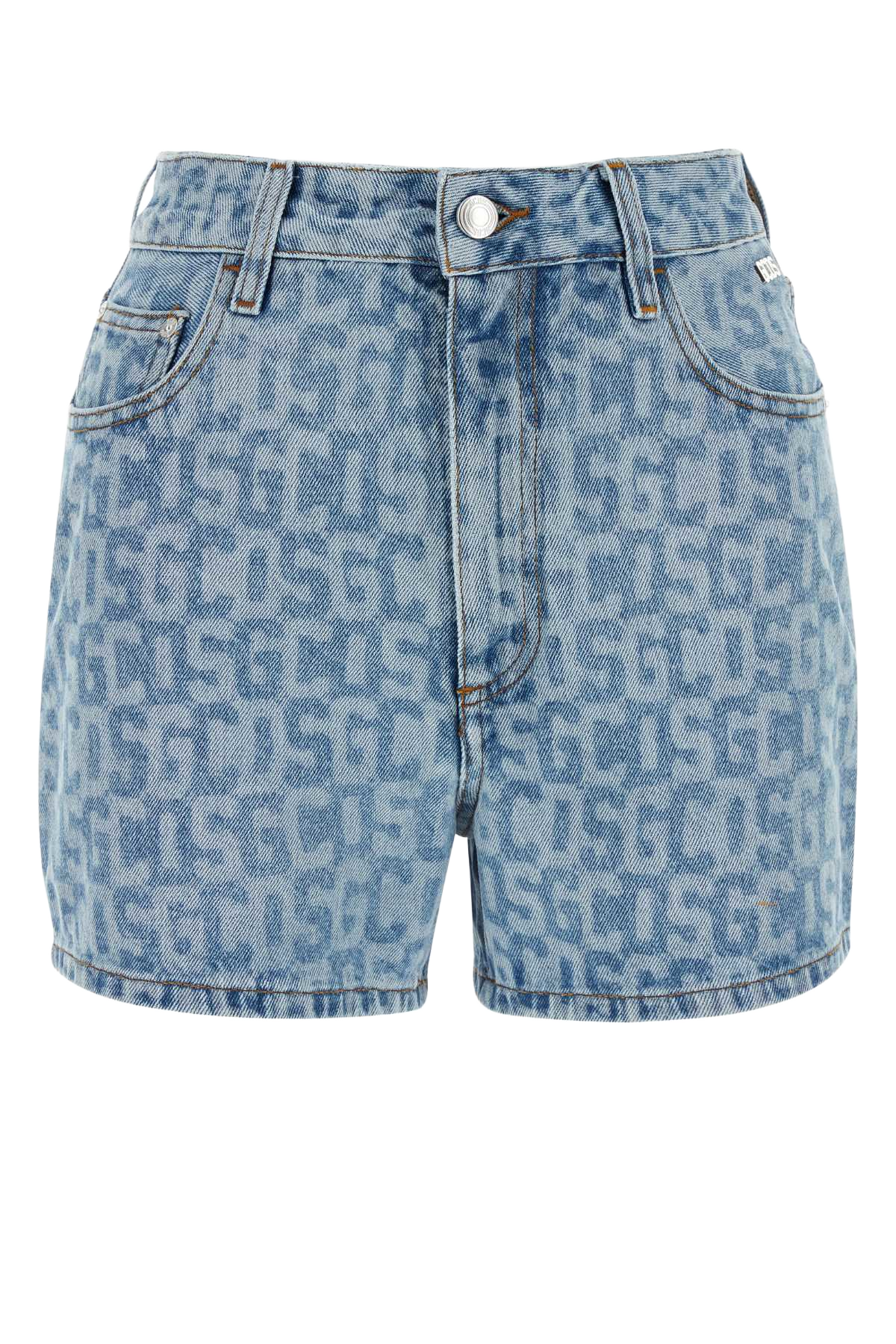 Printed Denim Shorts Lightblue Exterior: Cotton