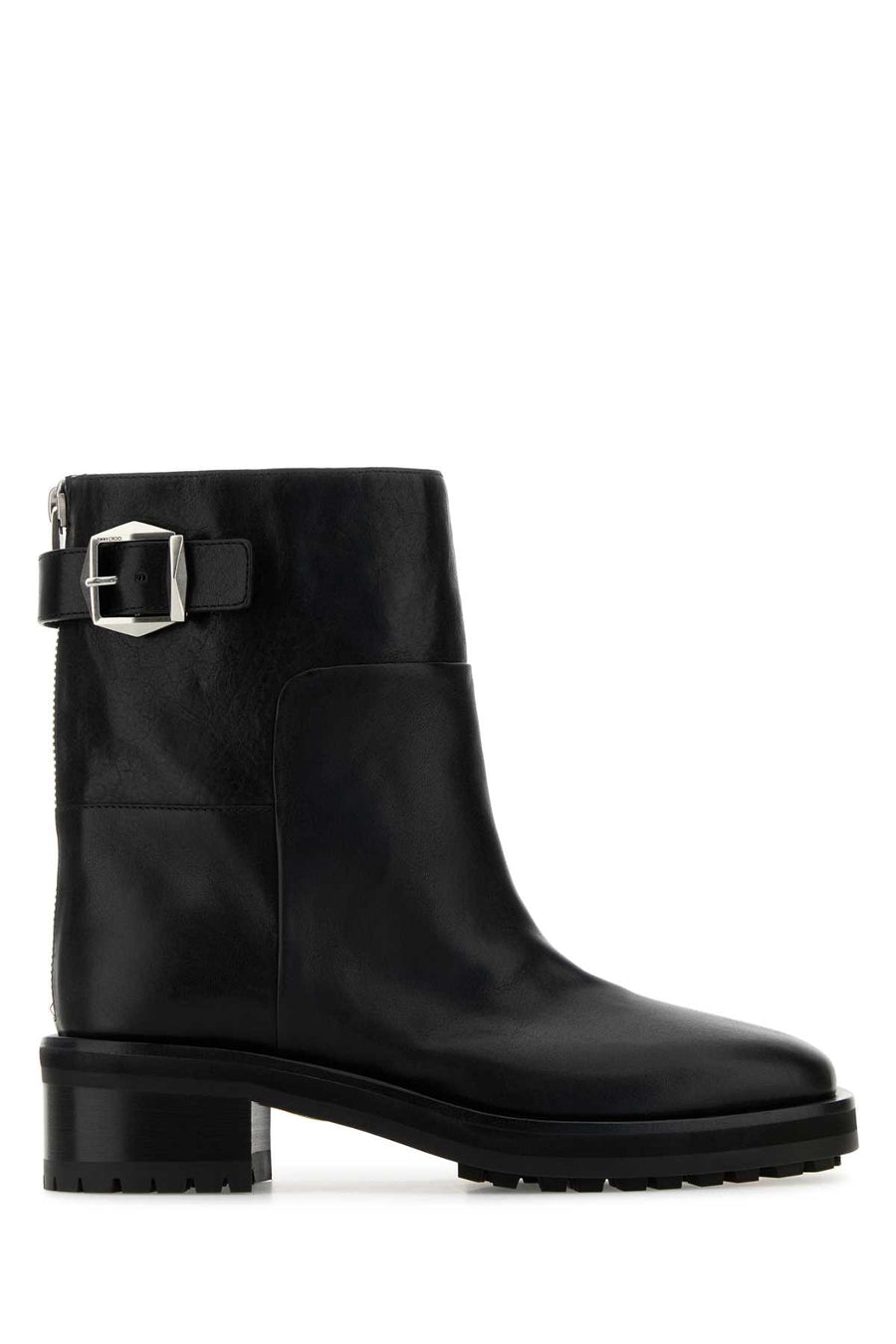 Jimmy Choo Exterior: 100% Calf. Interior: 100% Leather. Sole: Rubber ankle boot in black