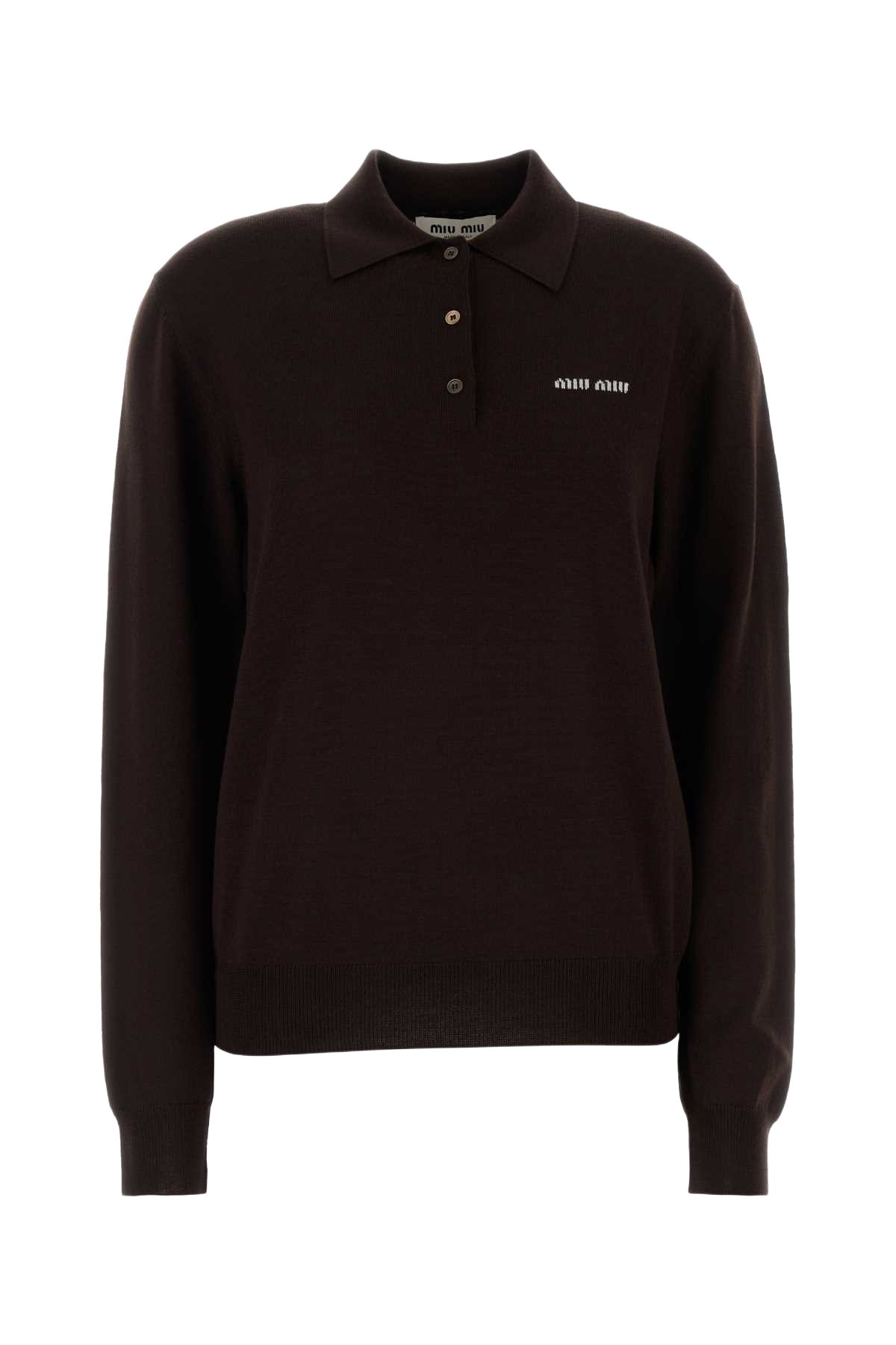 Chocolate Wool Polo Shirt Cacao Exterior: Virgin