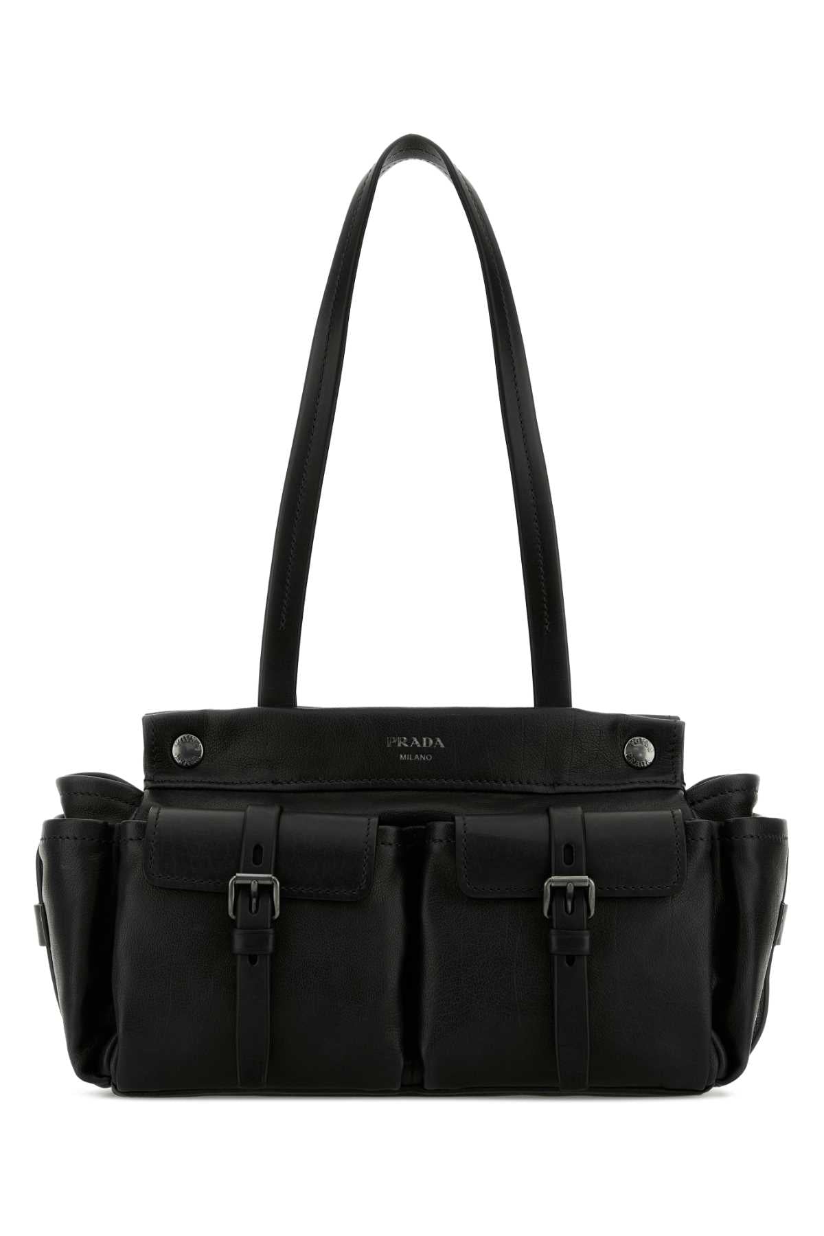 Black Leather Medium Prada Route Shopping Bag Nero Borse A Mano