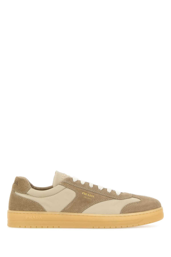 Prada Exterior: Suede and Nylon; Interior: Leather; Sole: Rubber sneaker in beige