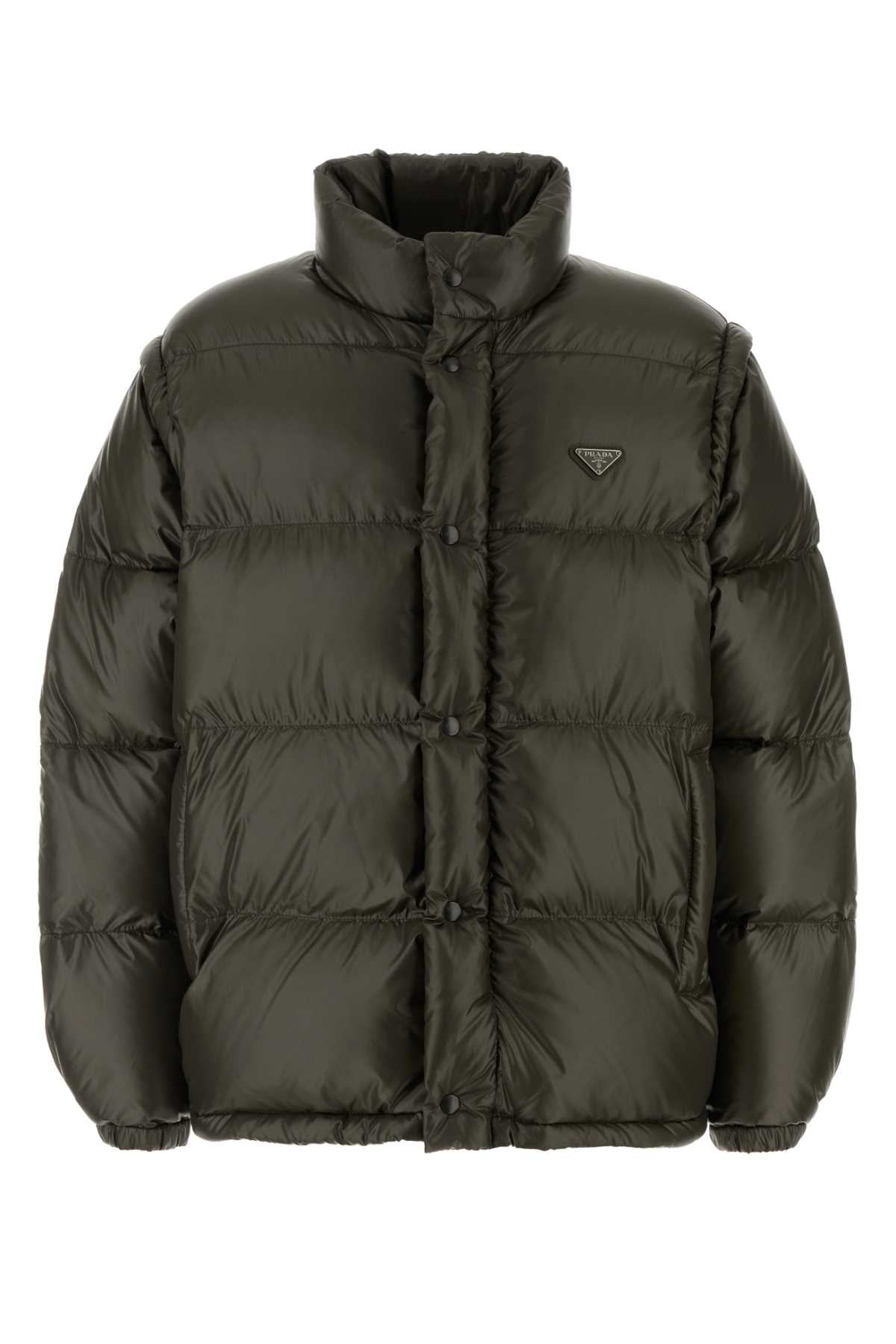 Olive Green Nylon Down Jacket Mimetico Recycledpolyamide Piumini