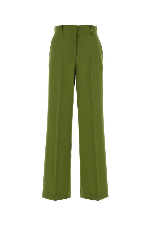 Green Wool Visivo Palazzo Pant Pistacchio Exterior: Virgin Pantaloni