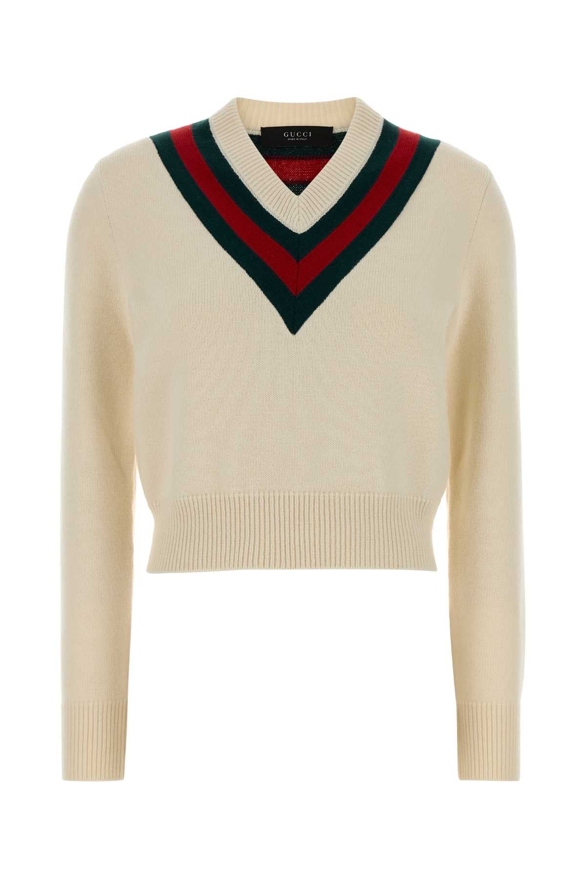 Ivory Wool Sweater Softwhitegreenred Exterior: Maglie