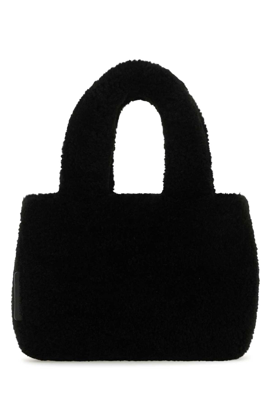 Amina Muaddi Mano Exterior: 100% Shearling top handle bag in black