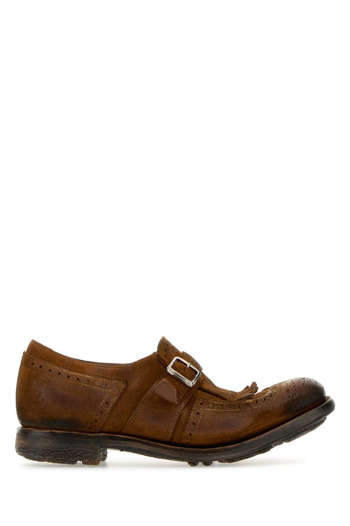 Caramel Suede Shanghai W Monk Strap Shoes Tabac Vitello Scarpe Stringate