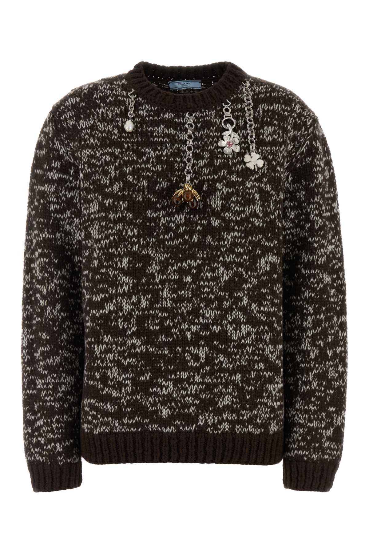 Two-Tone Wool Oversize Sweater Moro+naturale Wv-brass-cristariaplicata Maglieria