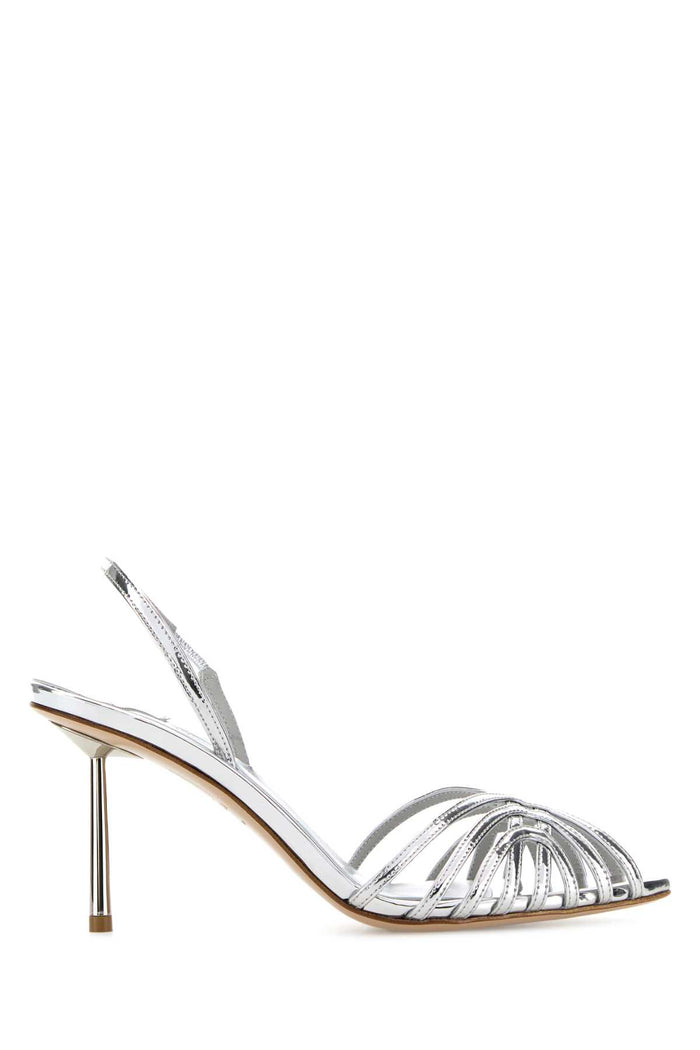 Silver Leather Embras Sandals Argento Scarpe Con Tacco