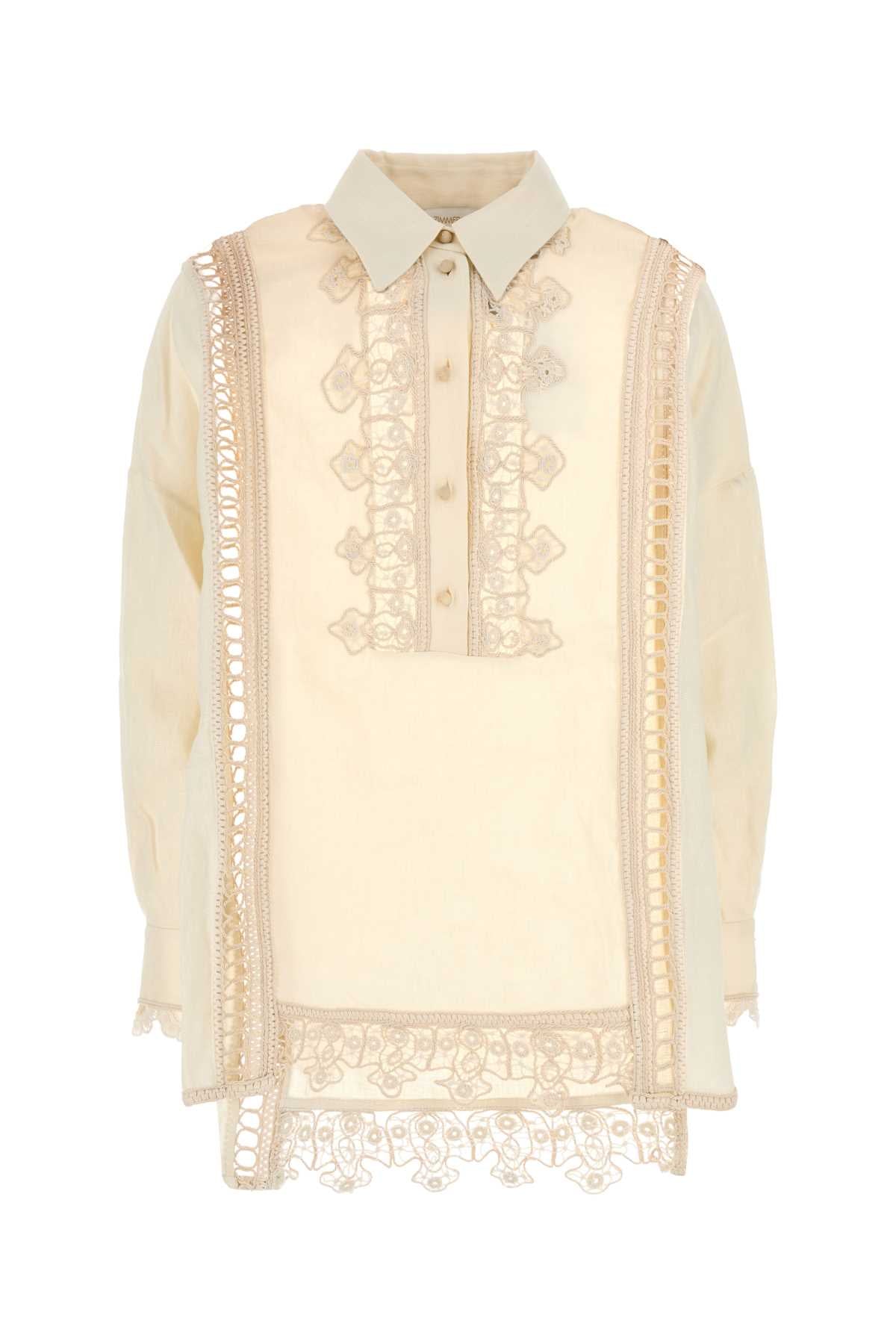 Cream Linen Illuminate Shirt Exterior: Camicie