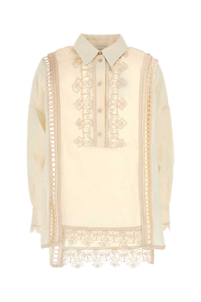 Cream Linen Illuminate Shirt Exterior: Camicie