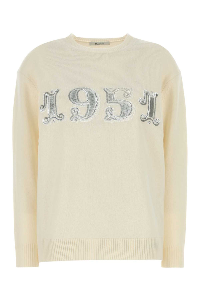 Ivory Wool Blend Plata Sweater Bianco Exterior: Cashmere Maglieria