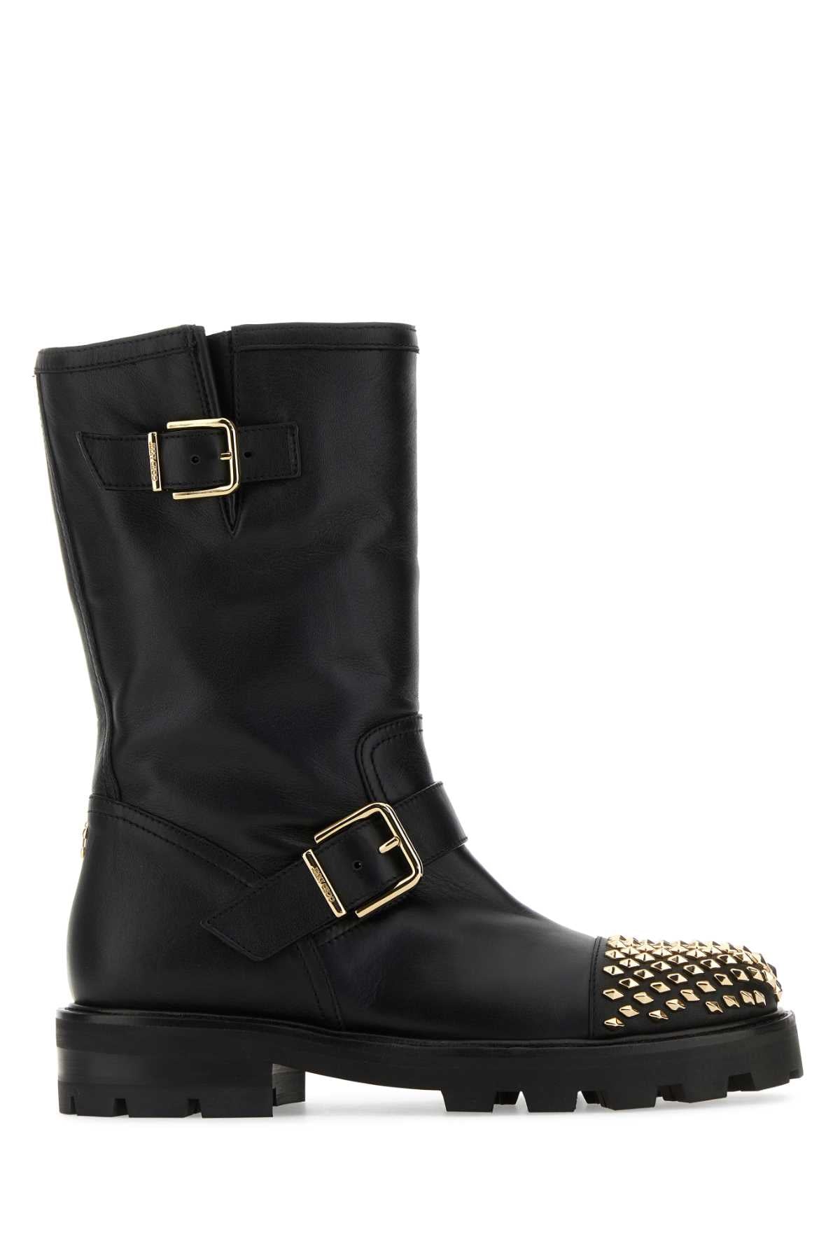 Black Leather Biker Ii Boots Blackgold Stivali