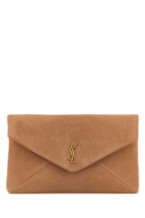 Saint Laurent Envelope Exterior: 100% Suede; Lining: 100% Leather; Finishing: Antiqued golden metal clutch in beige